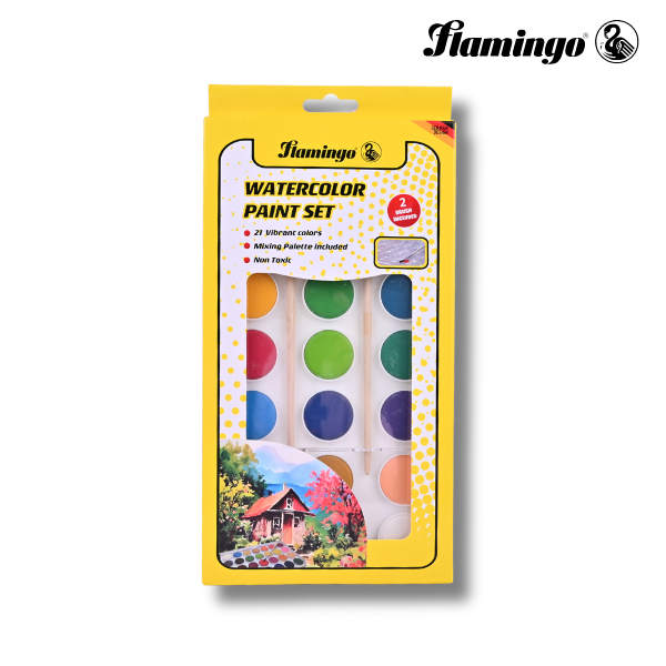 Flamingo Watercolor Paint Set – 12 Vibrant Colors – Smooth Application – With Mixing Palette