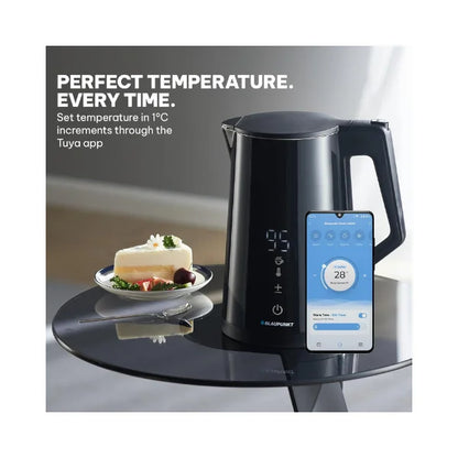 Blaupunkt Smart WiFi Cordless Hot Water Kettle 2200W – 1.7L, Tuya App Control, Voice Assistant Enabled, Temperature Selection, Timer, Auto Shut-Off, Double Wall Cool-Touch Body, Stainless Steel
